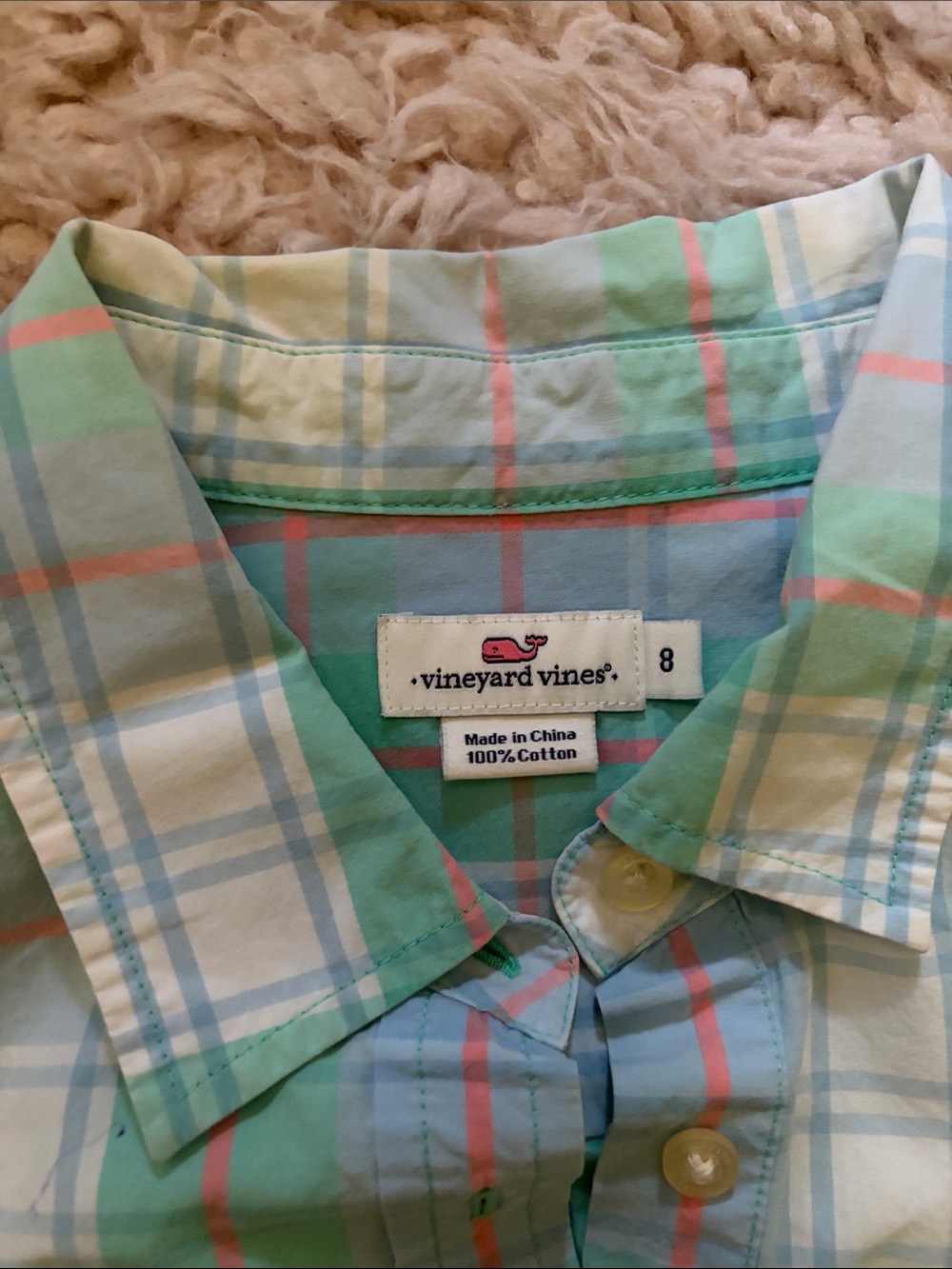 Women Vineyard Vines Pastel Plaid Button-Down Shirt - Mint, Light Blue & Coral - Picture 4 of 5